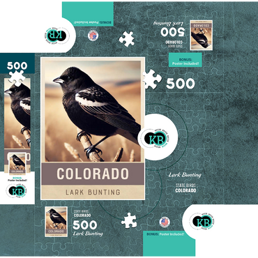 State Birds Series: Colorado, Lark Bunting 500 Jigsaw Puzzle box 3D Modell