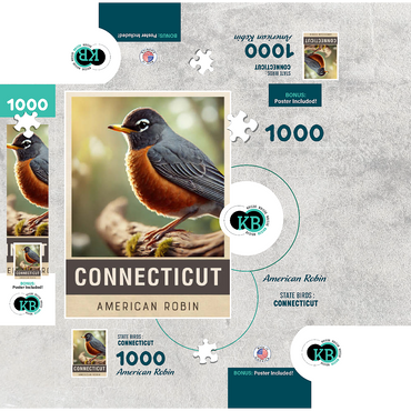 State Birds Series: Connecticut, American Robin 1000 Jigsaw Puzzle box 3D Modell