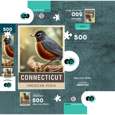 State Birds Series: Connecticut, American Robin 500 Jigsaw Puzzle box 3D Modell
