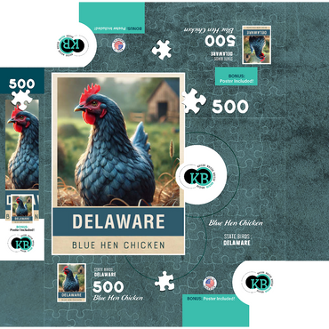 State Birds Series: Delaware, Blue Hen Chicken 500 Jigsaw Puzzle box 3D Modell