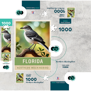 State Birds Series: Florida, Northern Mockingbird 1000 Jigsaw Puzzle box 3D Modell