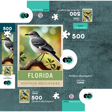 State Birds Series: Florida, Northern Mockingbird 500 Jigsaw Puzzle box 3D Modell