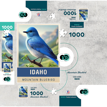 State Birds Series: Idaho, Mountain Bluebird 1000 Jigsaw Puzzle box 3D Modell