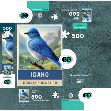 State Birds Series: Idaho, Mountain Bluebird 500 Jigsaw Puzzle box 3D Modell