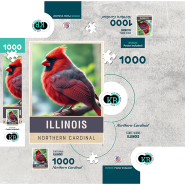 State Birds Series: Illinois, Northern Cardinal 1000 Jigsaw Puzzle box 3D Modell