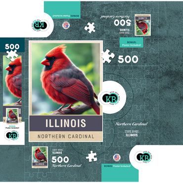 State Birds Series: Illinois, Northern Cardinal 500 Jigsaw Puzzle box 3D Modell