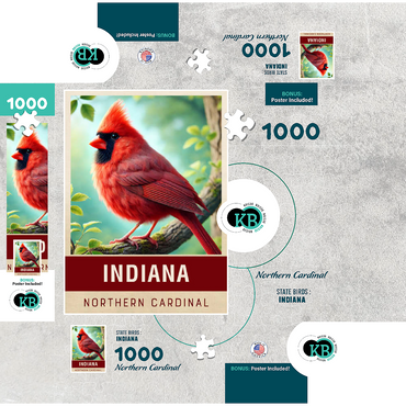 State Birds Series: Indiana, Northern Cardinal 1000 Jigsaw Puzzle box 3D Modell