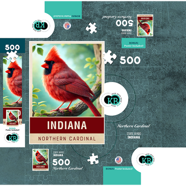 State Birds Series: Indiana, Northern Cardinal 500 Jigsaw Puzzle box 3D Modell