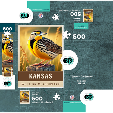 State Birds Series: Kansas, Western Meadowlark 500 Jigsaw Puzzle box 3D Modell