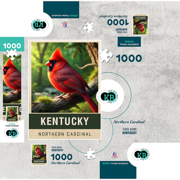 State Birds Series: Kentucky, Northern Cardinal 1000 Jigsaw Puzzle box 3D Modell