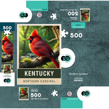 State Birds Series: Kentucky, Northern Cardinal 500 Jigsaw Puzzle box 3D Modell
