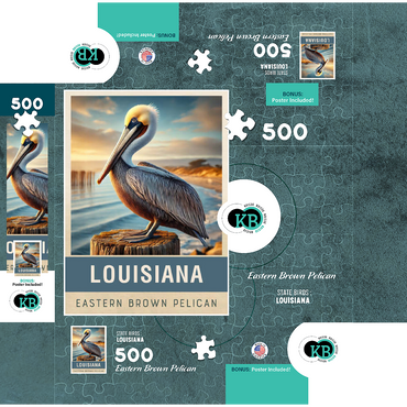 State Birds Series: Louisiana, Eastern Brown Pelican 500 Jigsaw Puzzle box 3D Modell
