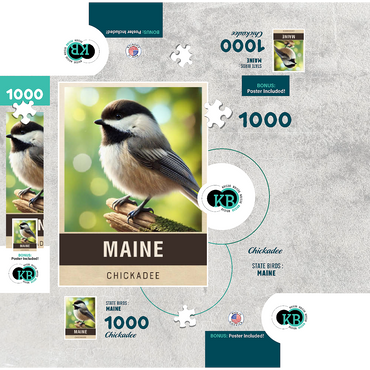 State Birds Series: Maine, Chickadee 1000 Jigsaw Puzzle box 3D Modell