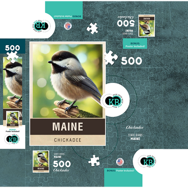 State Birds Series: Maine, Chickadee 500 Jigsaw Puzzle box 3D Modell