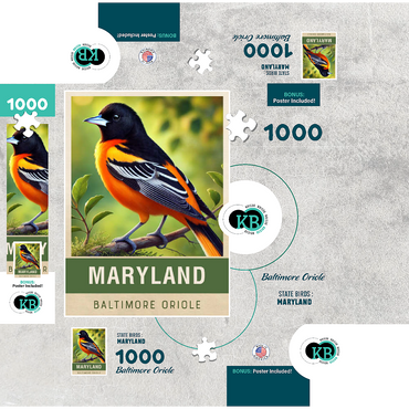 State Birds Series: Maryland, Baltimore Oriole 1000 Jigsaw Puzzle box 3D Modell