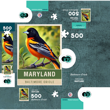 State Birds Series: Maryland, Baltimore Oriole 500 Jigsaw Puzzle box 3D Modell