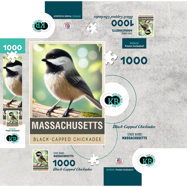 State Birds Series: Massachusetts, Black-capped Chickadee 1000 Jigsaw Puzzle box 3D Modell