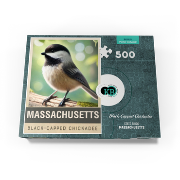 State Birds Series: Massachusetts, Black-capped Chickadee 500 Jigsaw Puzzle box view3