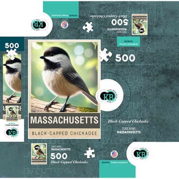 State Birds Series: Massachusetts, Black-capped Chickadee 500 Jigsaw Puzzle box 3D Modell