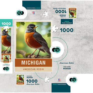 State Birds Series: Michigan, American Robin 1000 Jigsaw Puzzle box 3D Modell