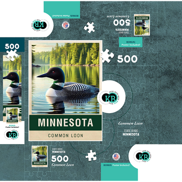 State Birds Series: Minnesota, Common Loon 500 Jigsaw Puzzle box 3D Modell