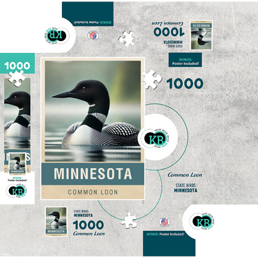 State Birds Series: Minnesota, Common Loon, close-up 1000 Jigsaw Puzzle box 3D Modell
