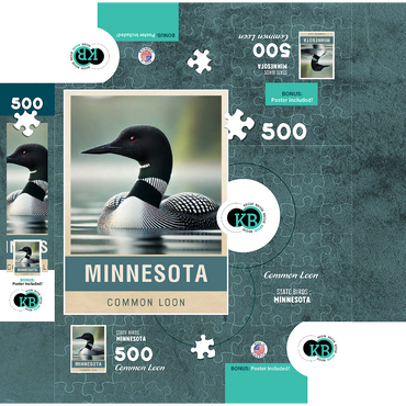State Birds Series: Minnesota, Common Loon, close-up 500 Jigsaw Puzzle box 3D Modell