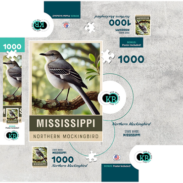 State Birds Series: Mississippi, Northern Mockingbird 1000 Jigsaw Puzzle box 3D Modell