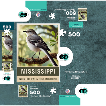 State Birds Series: Mississippi, Northern Mockingbird 500 Jigsaw Puzzle box 3D Modell