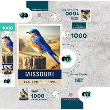 State Birds Series: Missouri, Eastern Bluebird 1000 Jigsaw Puzzle box 3D Modell