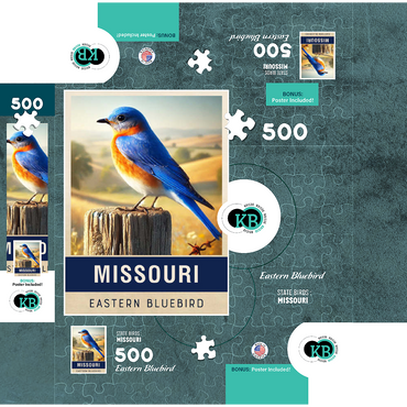 State Birds Series: Missouri, Eastern Bluebird 500 Jigsaw Puzzle box 3D Modell