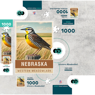 State Birds Series: Nebraska, Western Meadowlark 1000 Jigsaw Puzzle box 3D Modell