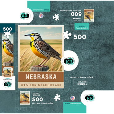 State Birds Series: Nebraska, Western Meadowlark 500 Jigsaw Puzzle box 3D Modell