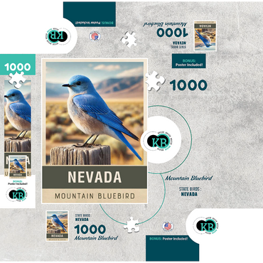 State Birds Series: Nevada, Mountain Bluebird 1000 Jigsaw Puzzle box 3D Modell