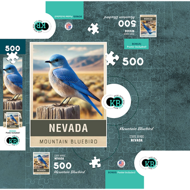State Birds Series: Nevada, Mountain Bluebird 500 Jigsaw Puzzle box 3D Modell