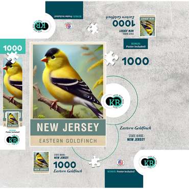 State Birds Series: New Jersey, Eastern Goldfinch 1000 Jigsaw Puzzle box 3D Modell