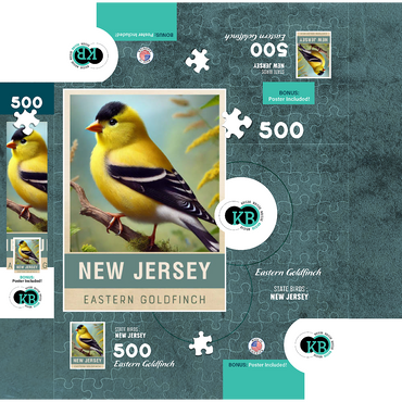 State Birds Series: New Jersey, Eastern Goldfinch 500 Jigsaw Puzzle box 3D Modell