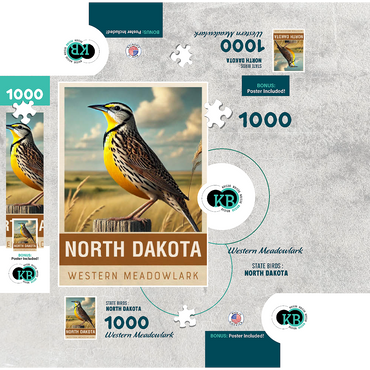 State Birds Series: North Dakota, Western Meadowlark 1000 Jigsaw Puzzle box 3D Modell