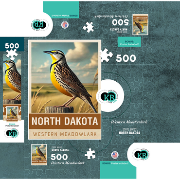 State Birds Series: North Dakota, Western Meadowlark 500 Jigsaw Puzzle box 3D Modell