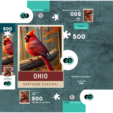 State Birds Series: Ohio, Northern Cardinal 500 Jigsaw Puzzle box 3D Modell