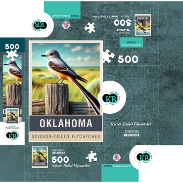 State Birds Series: Oklahoma, Scissor-tailed Flycatcher 500 Jigsaw Puzzle box 3D Modell