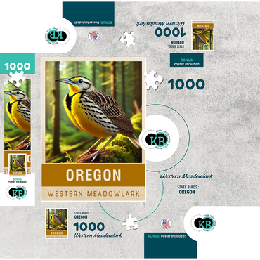 State Birds Series: Oregon, Western Meadowlark 1000 Jigsaw Puzzle box 3D Modell