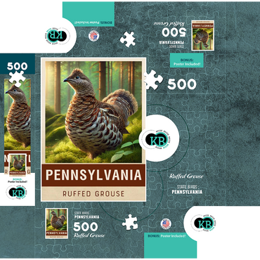 State Birds Series: Pennsylvania, Ruffed Grouse 500 Jigsaw Puzzle box 3D Modell