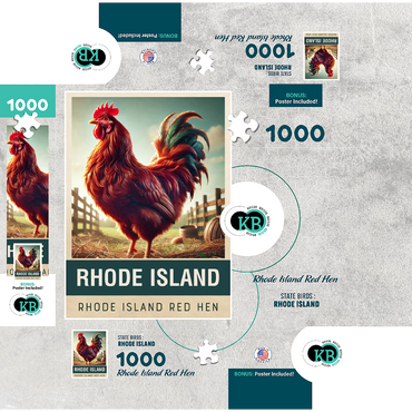 State Birds Series: Rhode Island, Rhode Island Red Hen 1000 Jigsaw Puzzle box 3D Modell
