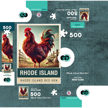 State Birds Series: Rhode Island, Rhode Island Red Hen 500 Jigsaw Puzzle box 3D Modell