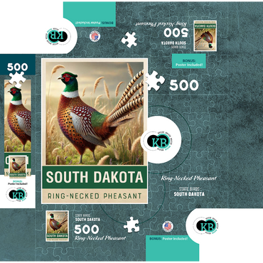 State Birds Series: South Dakota, Ring-necked Pheasant 500 Jigsaw Puzzle box 3D Modell