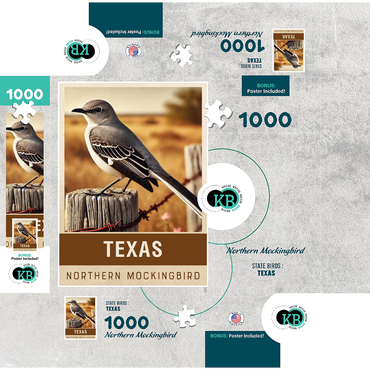 State Birds Series: Texas, Northern Mockingbird 1000 Jigsaw Puzzle box 3D Modell