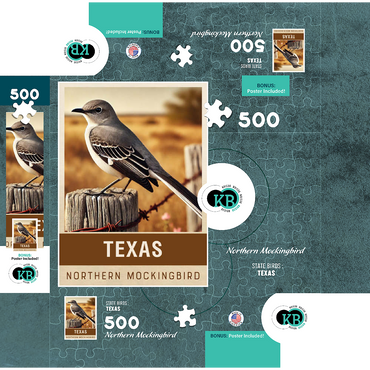 State Birds Series: Texas, Northern Mockingbird 500 Jigsaw Puzzle box 3D Modell