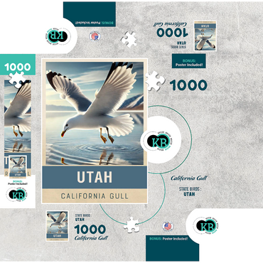 State Birds Series: Utah, California Gull 1000 Jigsaw Puzzle box 3D Modell
