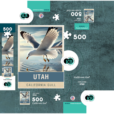 State Birds Series: Utah, California Gull 500 Jigsaw Puzzle box 3D Modell